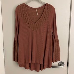 Medium Free People red/orange/brown long sleeve Blouse